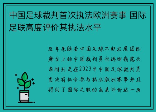 中国足球裁判首次执法欧洲赛事 国际足联高度评价其执法水平 中国足球裁判首次执法欧洲赛事 国际足联高度评价其执法水平